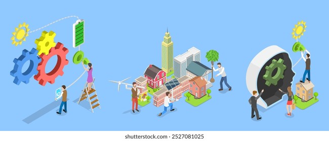 3D Isometric Flat Vector Illustration of Green Energy, Renewable Power Sources