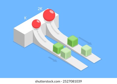 Ilustração de Vetor Plano Isométrico 3D de Força - Trabalho - Energia, Aplicando Força à Distância de um Objeto