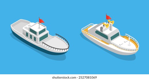 3D Isometric Flat Vector Illustration of Yachts Maritime Ships , Shipping Boats On The Sea