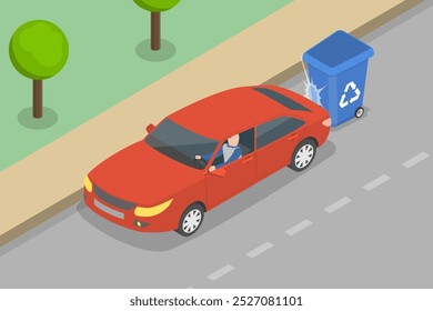 3D Isometric Flat Vector Illustration of Car Driving Tips , Rules For Driving and Parking Outdoors