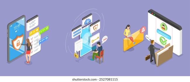 3D Isometric Flat Vector Illustration of Web Security, Protect Your Online Data