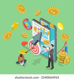3D Isometric Flat Vector Illustration of Pay Per Click , Driving Traffic And Increase Conversions