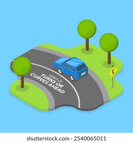 3D Isometric Flat Vector Illustration of Traffic Regulation, Safety Car Driving