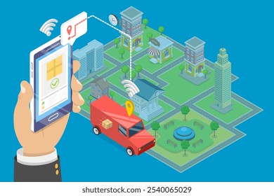 3D Isometrische Flat Vector Illustration von Lieferung Service App, Order Tracking
