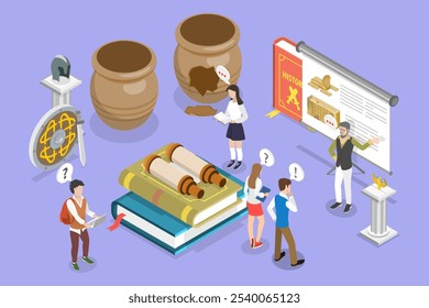 3D Isometric Flat Vector Illustration of History School Subject, Study Of Past Events