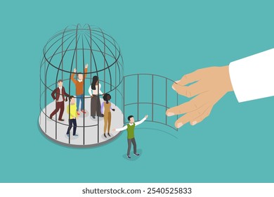 3D Isometric Flat Vector Illustration of Freedom, Taking New Opportunities