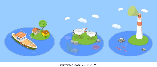 3D Isometric Flat Vector Illustration of Maritime Life , Sea Graphic Elements
