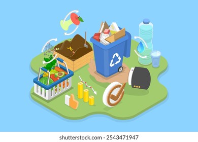 3D Isometric Flat Vector Illustration of Waste Minimization, Managing Organic Garbage And Reducing Waste Through Hands-On Approach