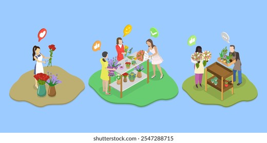 3D Isometric Flat Vector Illustration of Florist, Creating Stunning Flower Arrangements For Weddings, Dates, And Events