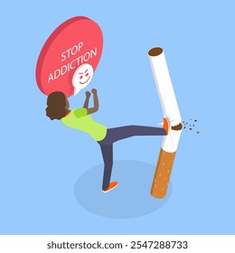 3D Isometric Flat Vector Illustration of Stop Smoking, Break Free From The Smoking Addiction, Healthier Habits For Life