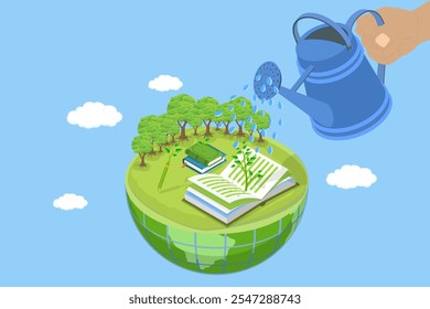 3D Isometric Flat Vector Illustration of Sustainable and Friendly Environment, Awareness about Importance of Protecting Nature