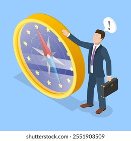 3D Isometric Flat Vector Illustration of EU Financial Strategy, Forecast or Vision of a Future European Economy