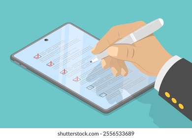 3D Isometric Flat Vector Illustration of Application Form, Questionary or Customer Survey