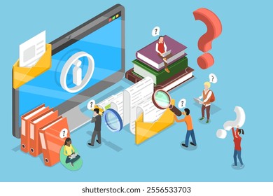 3D Isometric Flat Vector Illustration of User Manual, Info Hub, Providing Valuable Information To Users