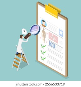 3D Isometric Flat Vector Illustration of Medical Document, Patient Information or File Card