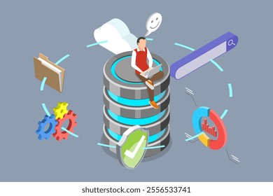 3D Isometric Flat Vector Illustration of Database Server, Cloud Computing Technology With Database Administration