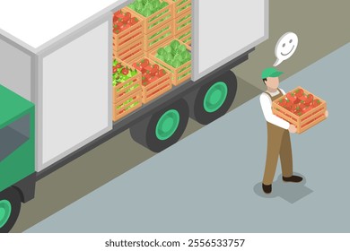 3D Isometric Flat Vector Illustration of Farmers Delivery , Fresh Farm Produce Items