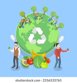 3D Isometric Flat Vector Illustration of Zero Waste and Environment Protection, Eco-Friendly Lifestyle