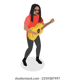 3D Isometric Flat Vector Illustration of Rock Musicians, Young Artists Playing Music Instruments. Item 9