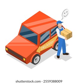 3D Isometric Flat Vector Illustration of Food And Goods Delivery, Delivery home and office. Item 1