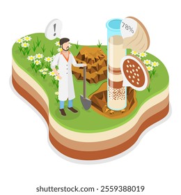 3D Isometric Flat Vector Illustration of Soil Analysis , Controlling Earth Pollution. Item 2