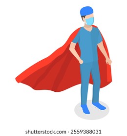 3D Isometric Flat Vector Illustration of Doctor Super Hero, Professional Hospital Workers. Item 3