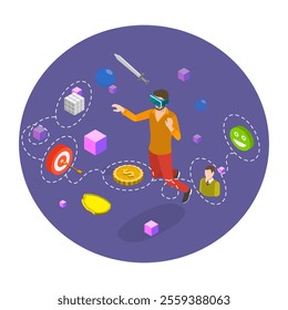3D Isometric Flat Vector Illustration of Metaverse, Augmented Reality, Virtual World. Item 2
