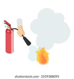 3D Isometric Flat Vector Illustration of Fire Extinguisher Use Infographics, Emergency Instruction. Item 1