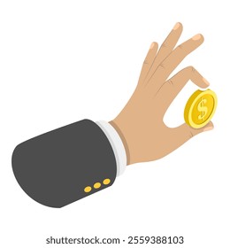 3D Isometric Flat Vector Illustration of Hands Holding Money in Various Forms, Coins, Banknotes, and Cash. Item 1