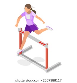 3D Isometric Flat Vector Illustration of Running With Barrier , An Intense Workout Challenge. Item 1