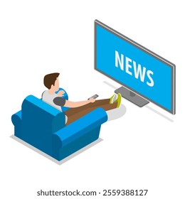 3D Isometric Flat Vector Illustration of Mass Media, TV Breaking News. Item 1