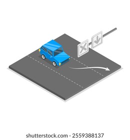 3D Isometric Flat Vector Illustration of Reversible Lane, Driving Rules and Tips. Item 1