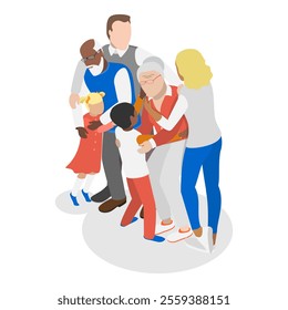 3D Isometric Flat Vector Illustration of Family Hug , Love and Trust between Generations. Item 1