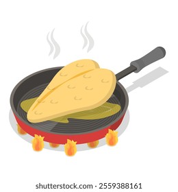 3D Isometric Flat Vector Illustration of How To Prepare Chicken Schnitzel, Homemade Food Recipe. Item 6