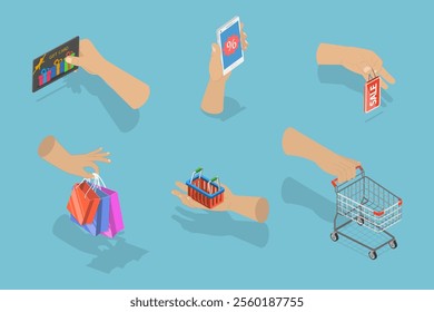 3D Isometric Flat Vector Illustration of Online Shopping, Delivery Service