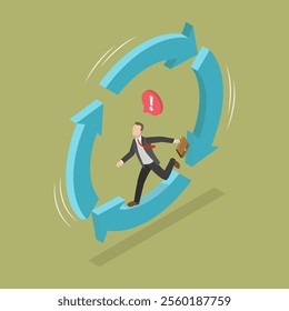 3D Isometric Flat Vector Illustration of Stuck in Routine, Looping Life