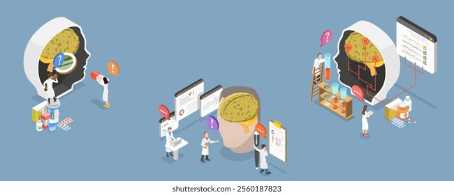 3D Isometric Flat Vector Illustration of Psychology and Neurology, Diagnosis And Treatment