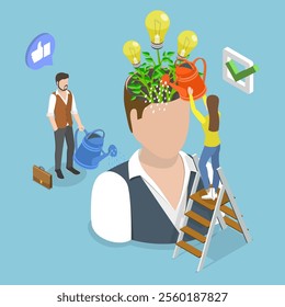 3D Isometric Flat Vector Illustration of Raising Positive Mindset, Innovative Skill Development