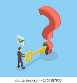 3D Isometric Flat Vector Illustration of Key Solution, Unlocking Answer for a Problem