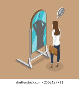 3D Isometric Flat Vector Illustration of A Persone with Imposter Syndrome, Building Self-Confidence In Workplace