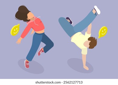 3D Isometric Flat Vector Illustration of Hip-hop Dancer, Breakdance Style