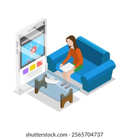 3D Isometric Flat Vector Illustration of Stay at Home Games, Learning and Leisure. Item 3