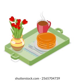 3D Isometric Flat Vector Illustration of Delightful Breakfast, Cozy Morning Ritual. Item 1