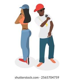 3D Isometric Flat Vector Illustration of Rap Music And Hip-hop Style, Graphic Elements Set. Item 3