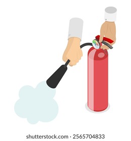 3D Isometric Flat Vector Illustration of Fire Extinguisher Use Infographics, Emergency Instruction. Item 2