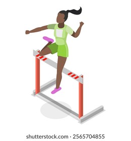 3D Isometric Flat Vector Illustration of Running With Barrier , An Intense Workout Challenge. Item 2