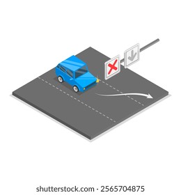 3D Isometric Flat Vector Illustration of Reversible Lane, Driving Rules and Tips. Item 2