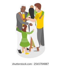 3D Isometric Flat Vector Illustration of Family Hug , Love and Trust between Generations. Item 2