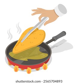 3D Isometric Flat Vector Illustration of How To Prepare Chicken Schnitzel, Homemade Food Recipe. Item 7