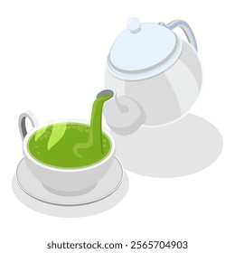 3D Isometric Flat Vector Illustration of Organic Japanese Food, Different Tasty Matcha Meals. Item 5